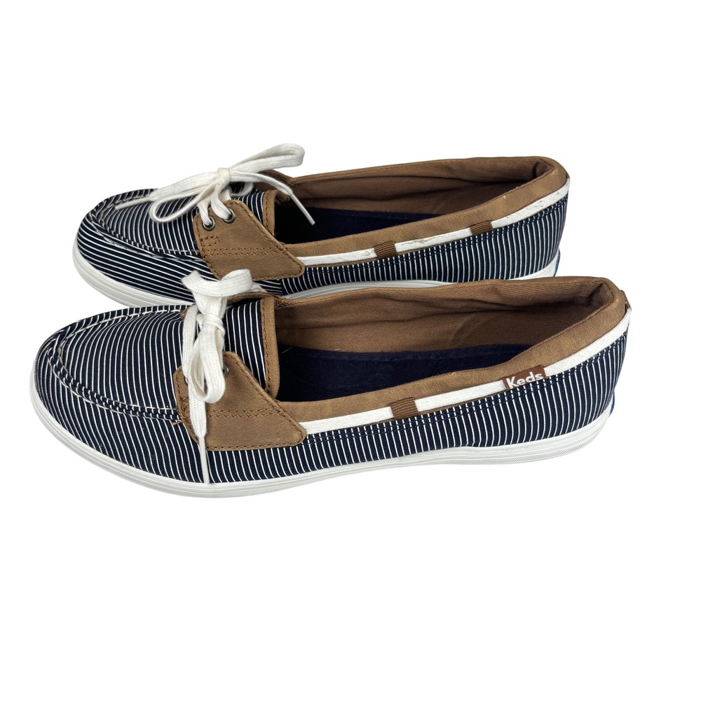 Keds Coastal Nautical Boat Shoes Blue White Striped Canvas Preppy Comfort Sz 8 - Picture 5 of 11
